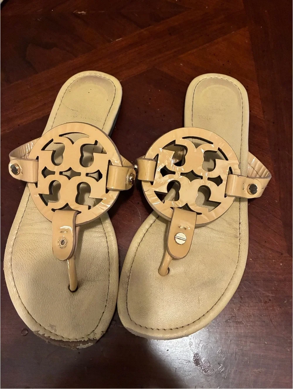 Tory Burch Beige Cutout Logo Thong Sandals